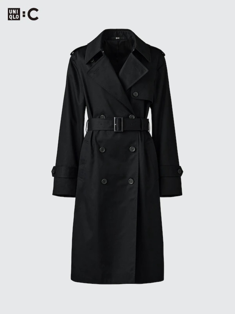 Uniqlo Black Double-Breasted Trench Coat with Belt - Picture 4 of 5